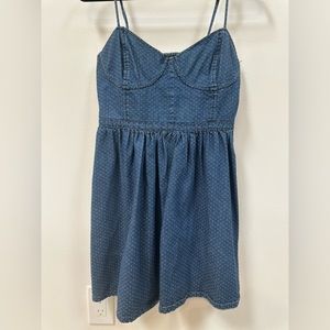 Corseted denim fit-and-flare mini dress by Free People (Size Medium)